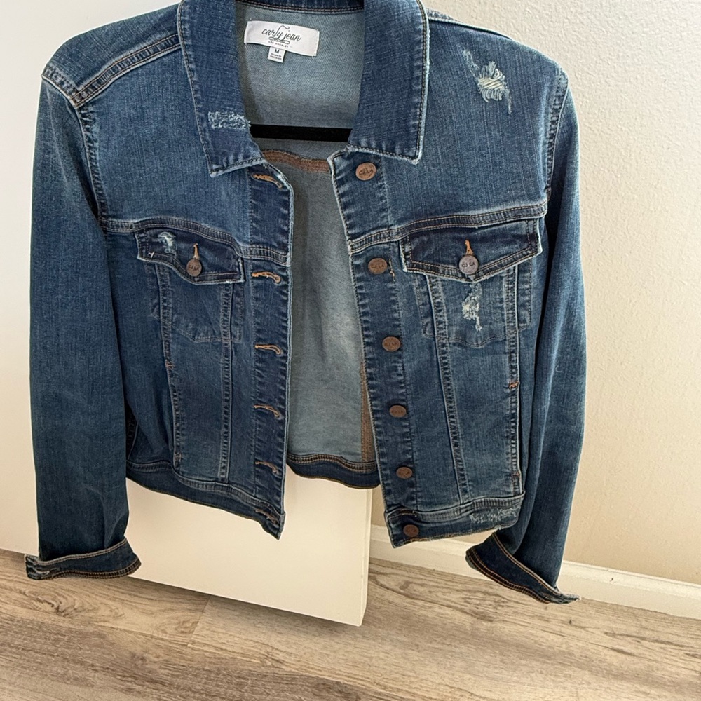 Carly Jean Los Angeles Medium Blue Distressed Denim Jacket